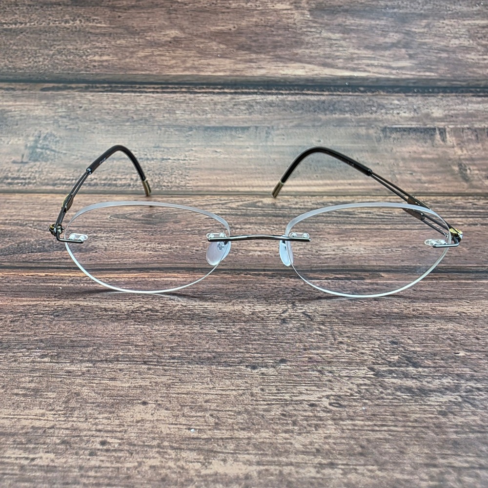 Silhouette 5227 60 6061 Rimless Oval Eyeglasses Black Gold Metal Frames